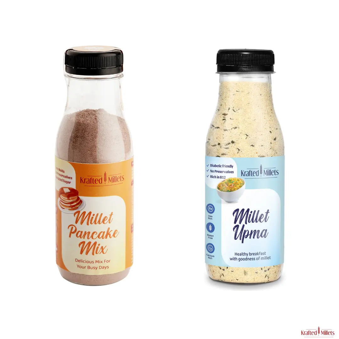 Millet Pancake mix and Millet Upma mix.