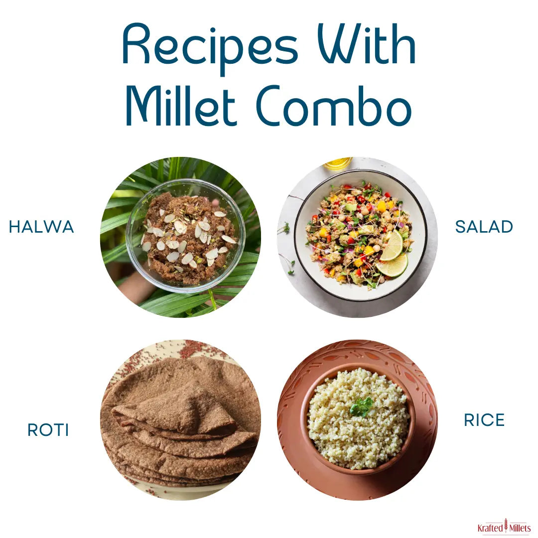 Krafted Millets Healthy Combo – Jowar Rice + Jowar Rava + Millet Namkeen – High Fiber, Gluten-Free, Protein-Rich.