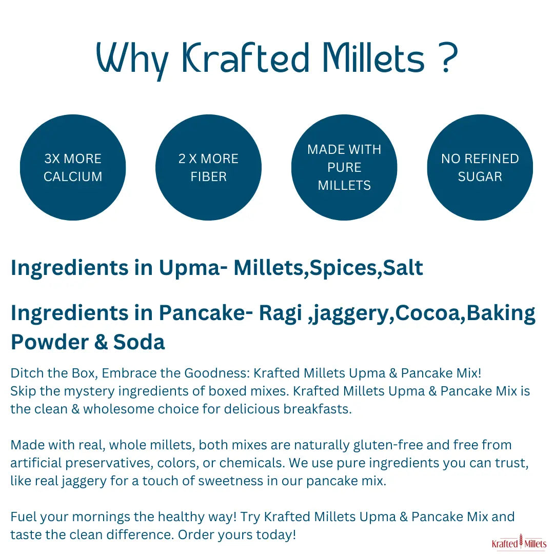 Millet Pancake mix and Millet Upma mix.