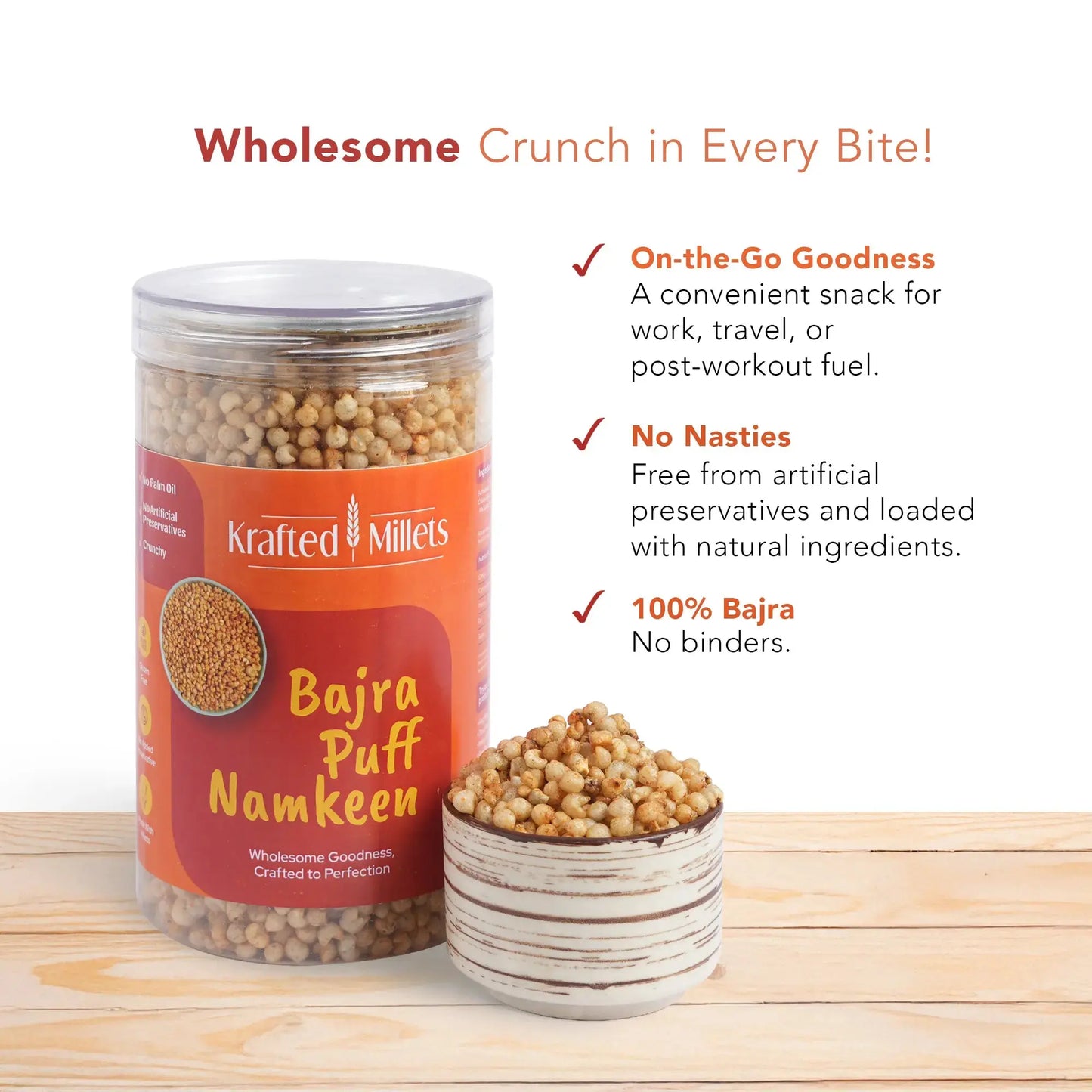 Krafted Millets Roasted Bajra Namkeen – Pack of 2 | High-Protein, Guilt-Free, Gluten-Free Snack.