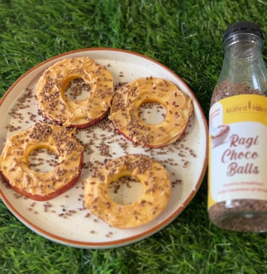 Snack-Time-Fun-Apples-with-Peanut-Butter-and-Ragi-Choco-Balls Krafted Millets
