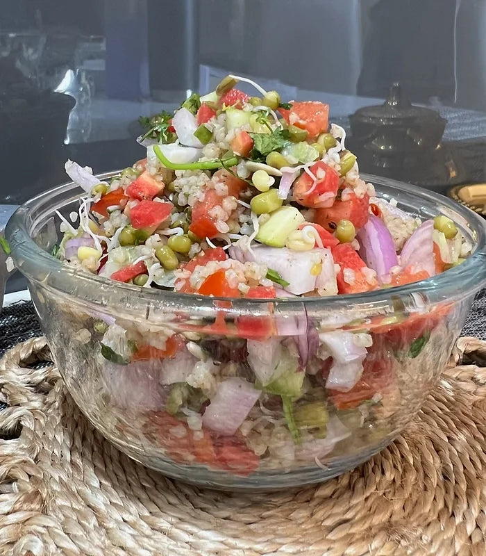 Kodo Millet & Sprouts Salad with Tangy Lemon Chaat Masala Dressing