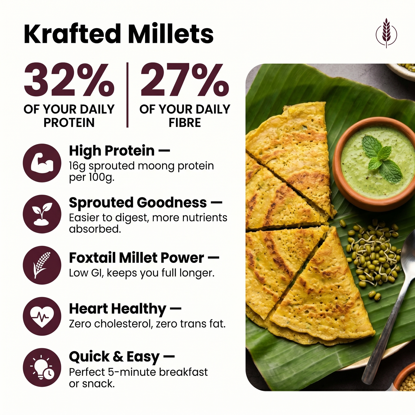 Sprouted Moong Foxtail Millet Chilla