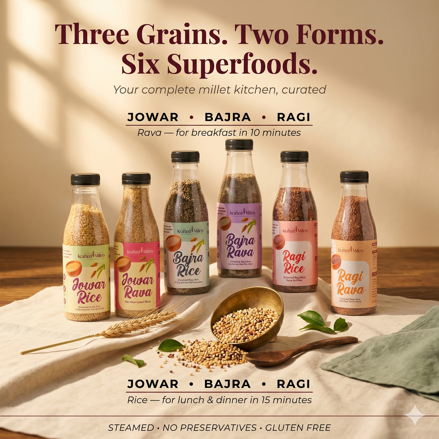Millet Rice & Rava Pack of 6 Products (Jowar, Bajra, Ragi) | 2.3 kg