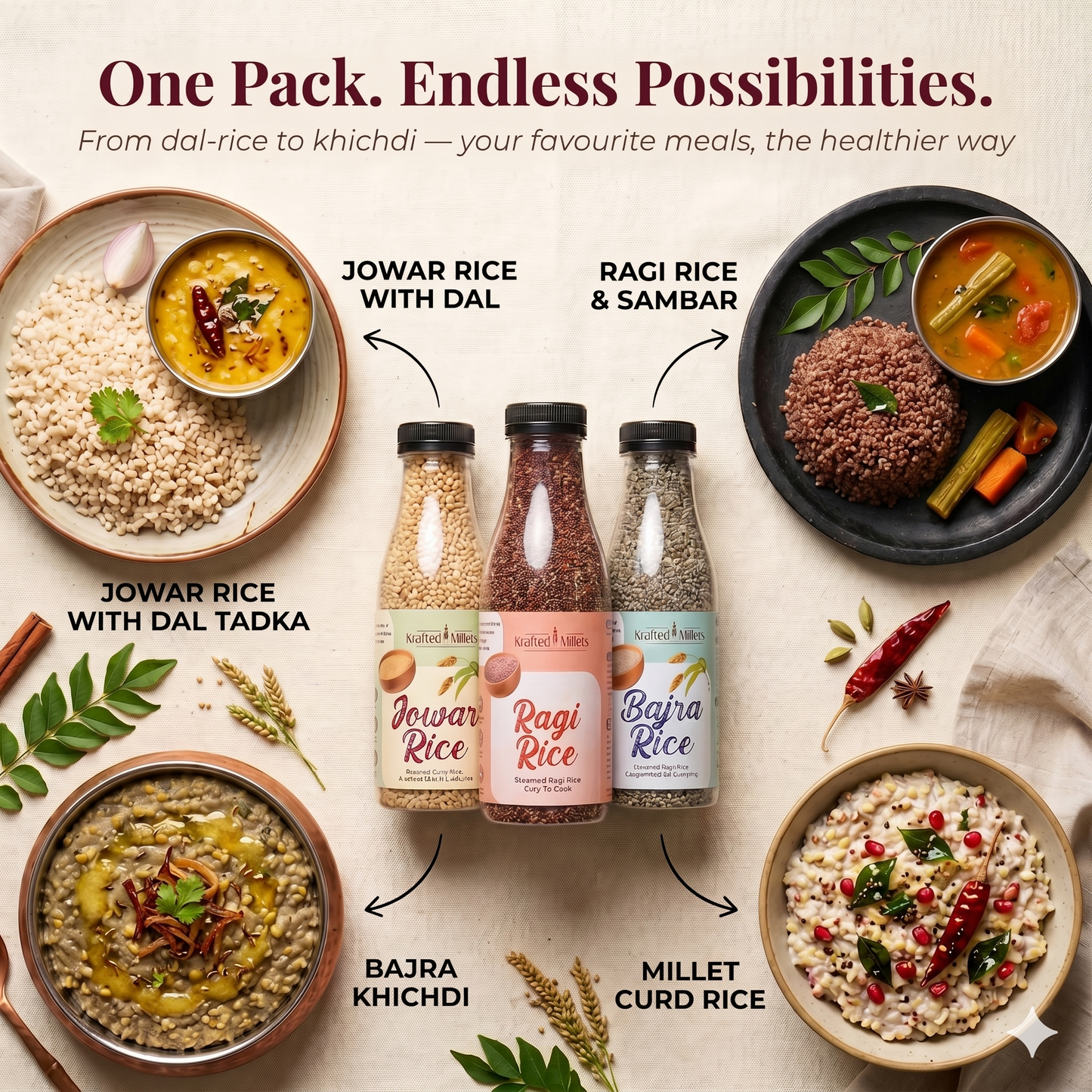 Jowar Rice , Bajra Rice  & Ragi Rice Combo Pack
