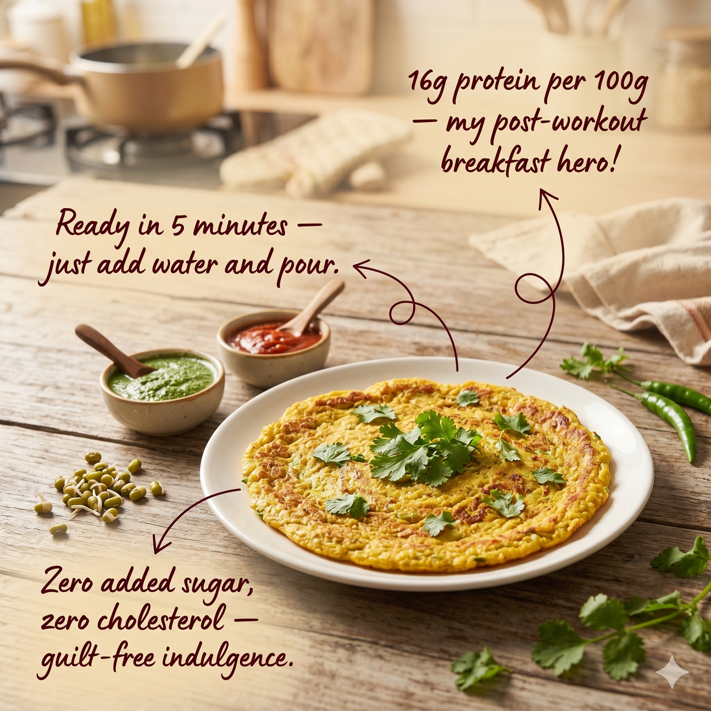 Sprouted Moong Foxtail Millet Chilla